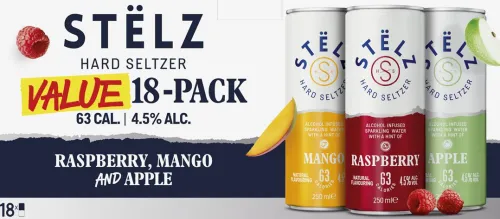 STËLZ Hard Seltzer Raspberry, Mango & Apple 18-pack|STËLZ Clearance